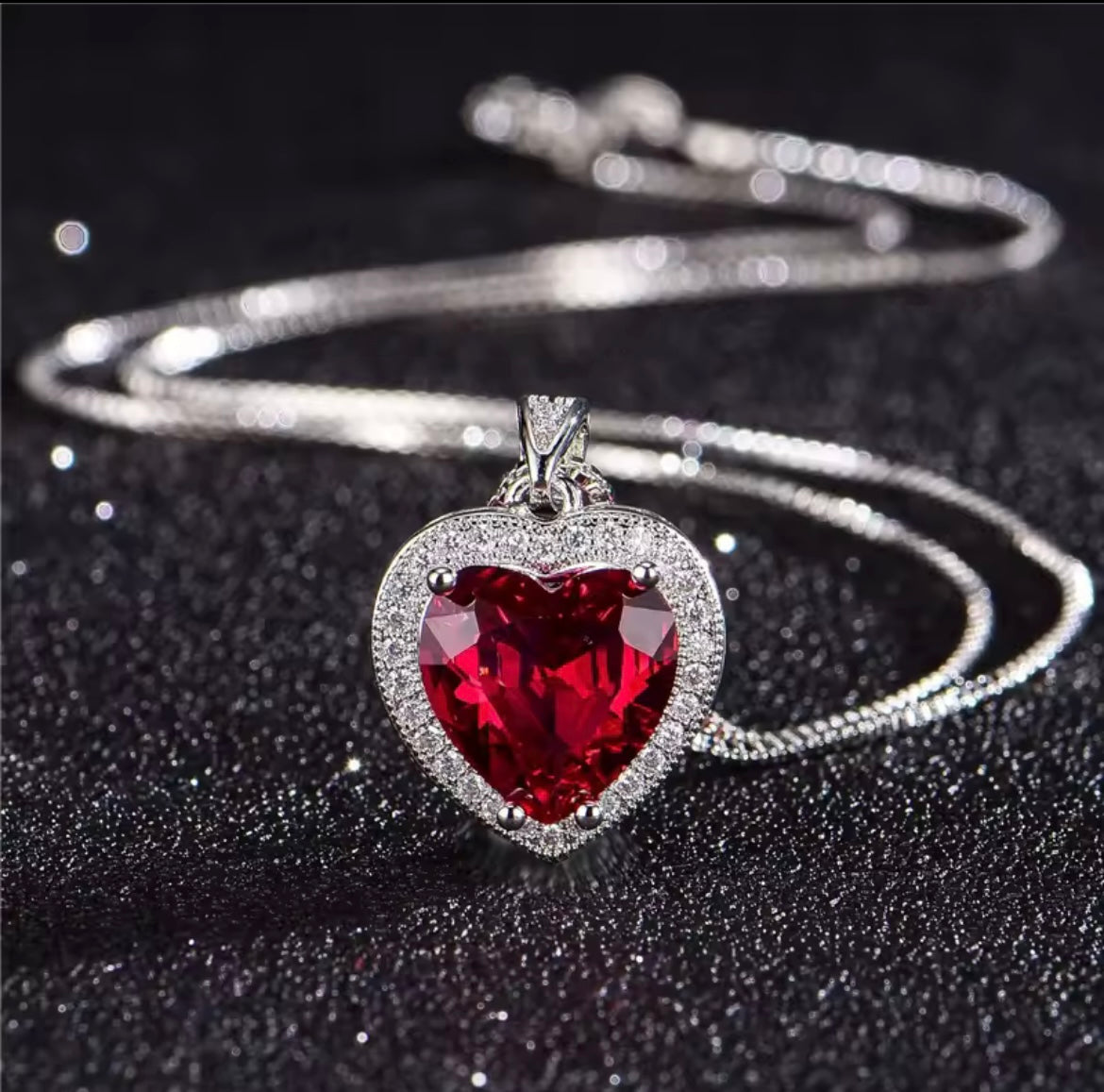 925 Sterling silver Crystal red heart necklace