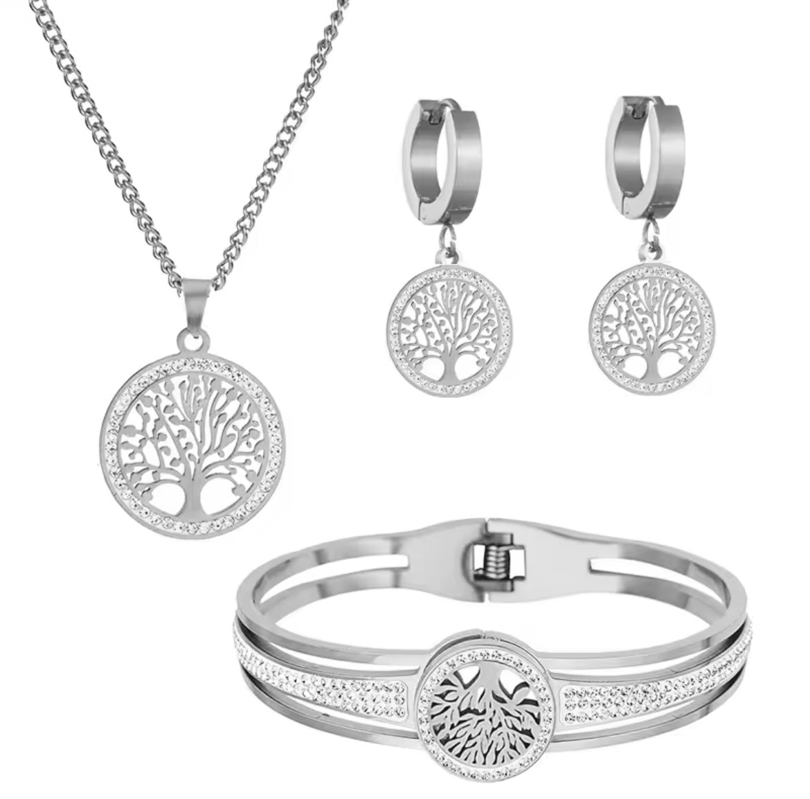 Stainless Steel Zircon Tree Of Life jewellery set