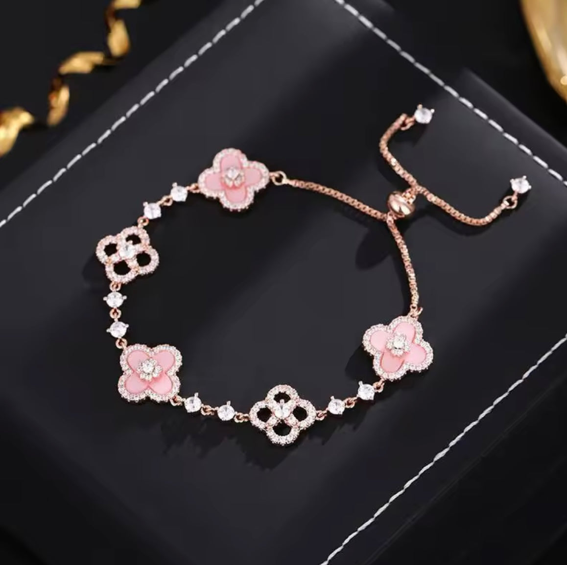 Crystal Flower Stainless Steel Cuff Bracelet