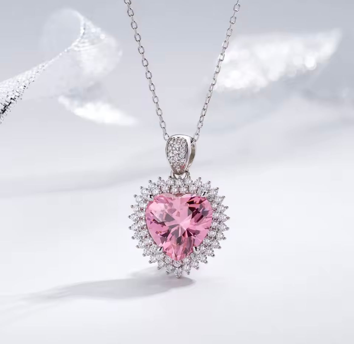 925 Sterling Sliver Pink Heart Pendant Necklace