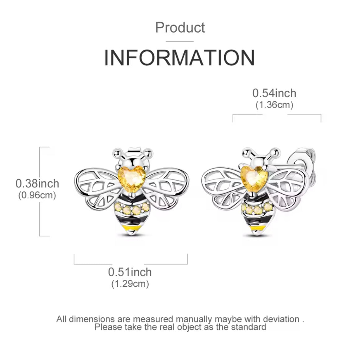 925 Sterling Silver Cute Bee Earrings