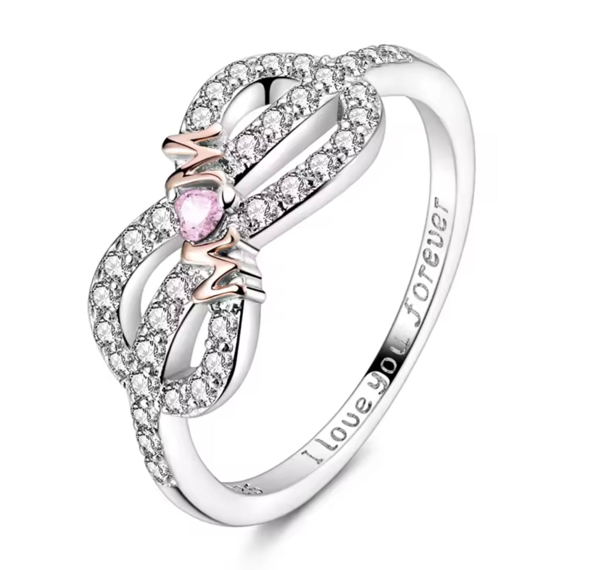 925 Sterling Silver infinity forever love mom ring