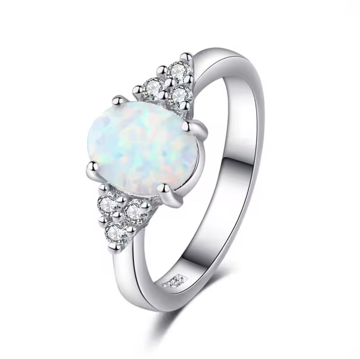 925 Sterling silver Oval White Opal ring