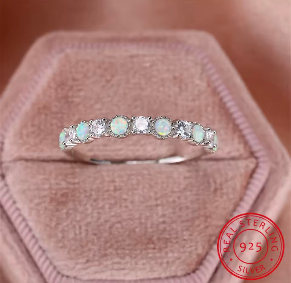 925 Sterling silver round opal ring