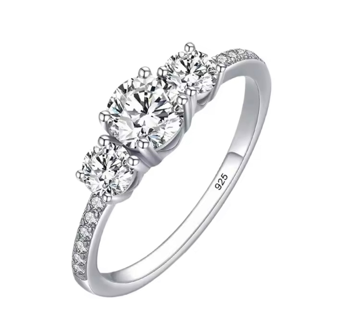 925 Sterling silver Classic zircon Round Ring