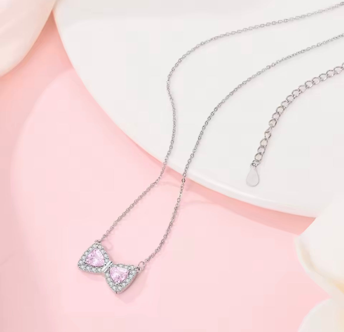 925 Sterling silver pink bow set