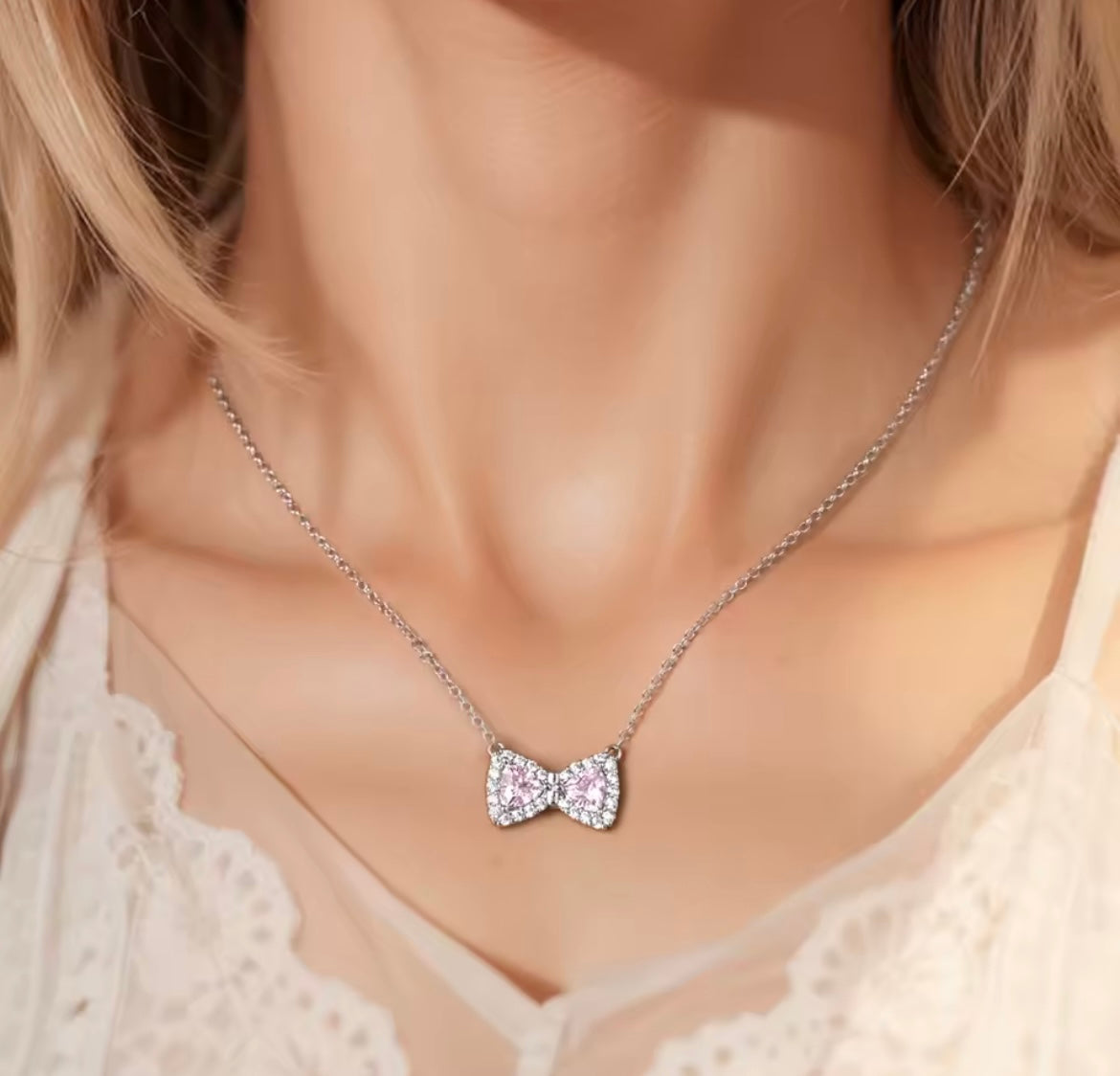 925 Sterling silver pink bow set