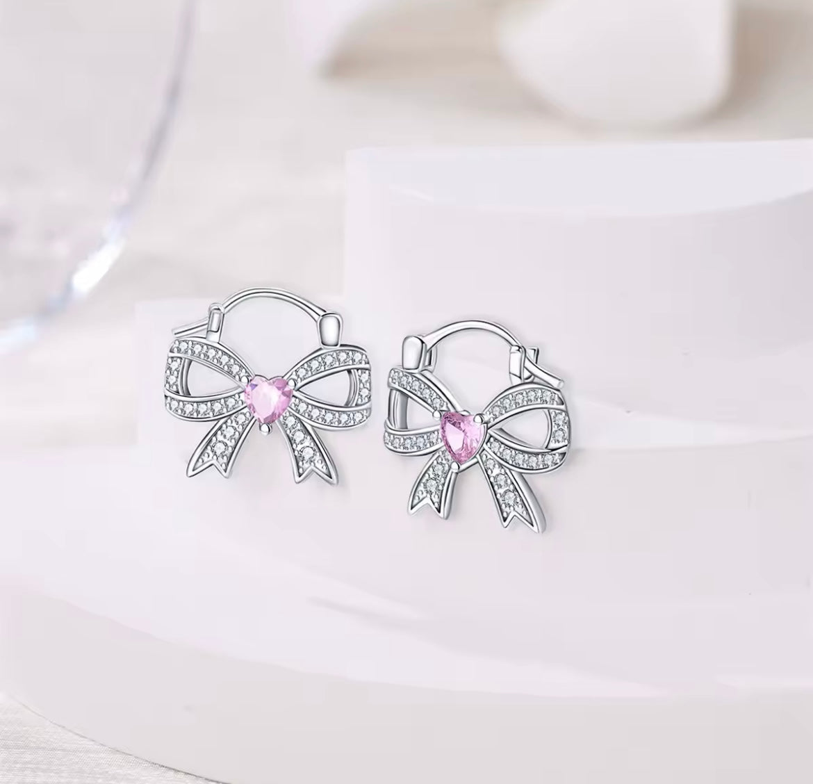 925 Sterling silver pink bow set
