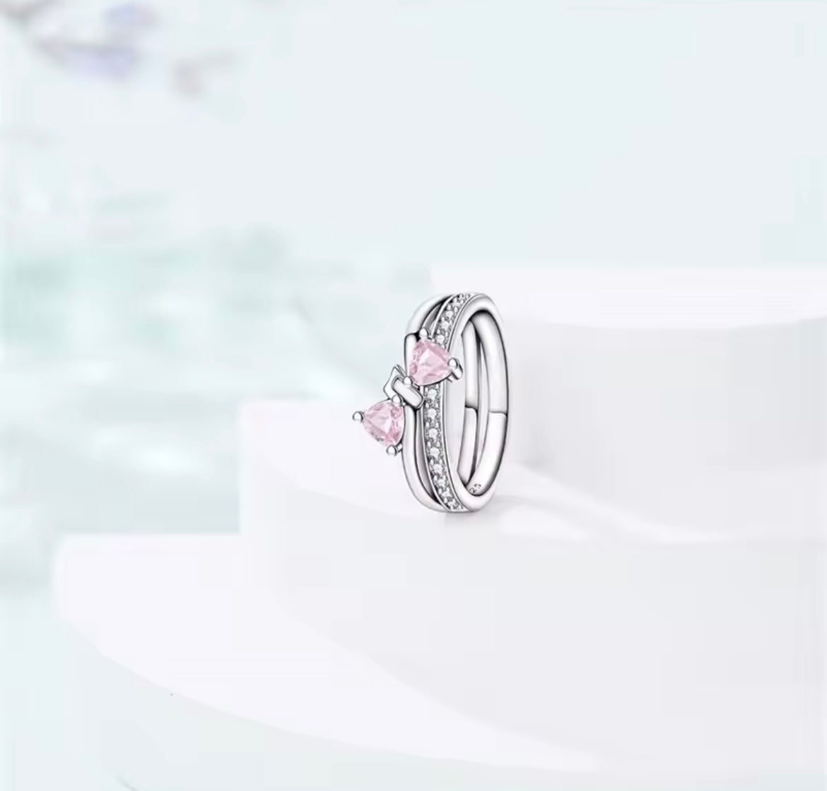 925 Sterling silver pink bow set
