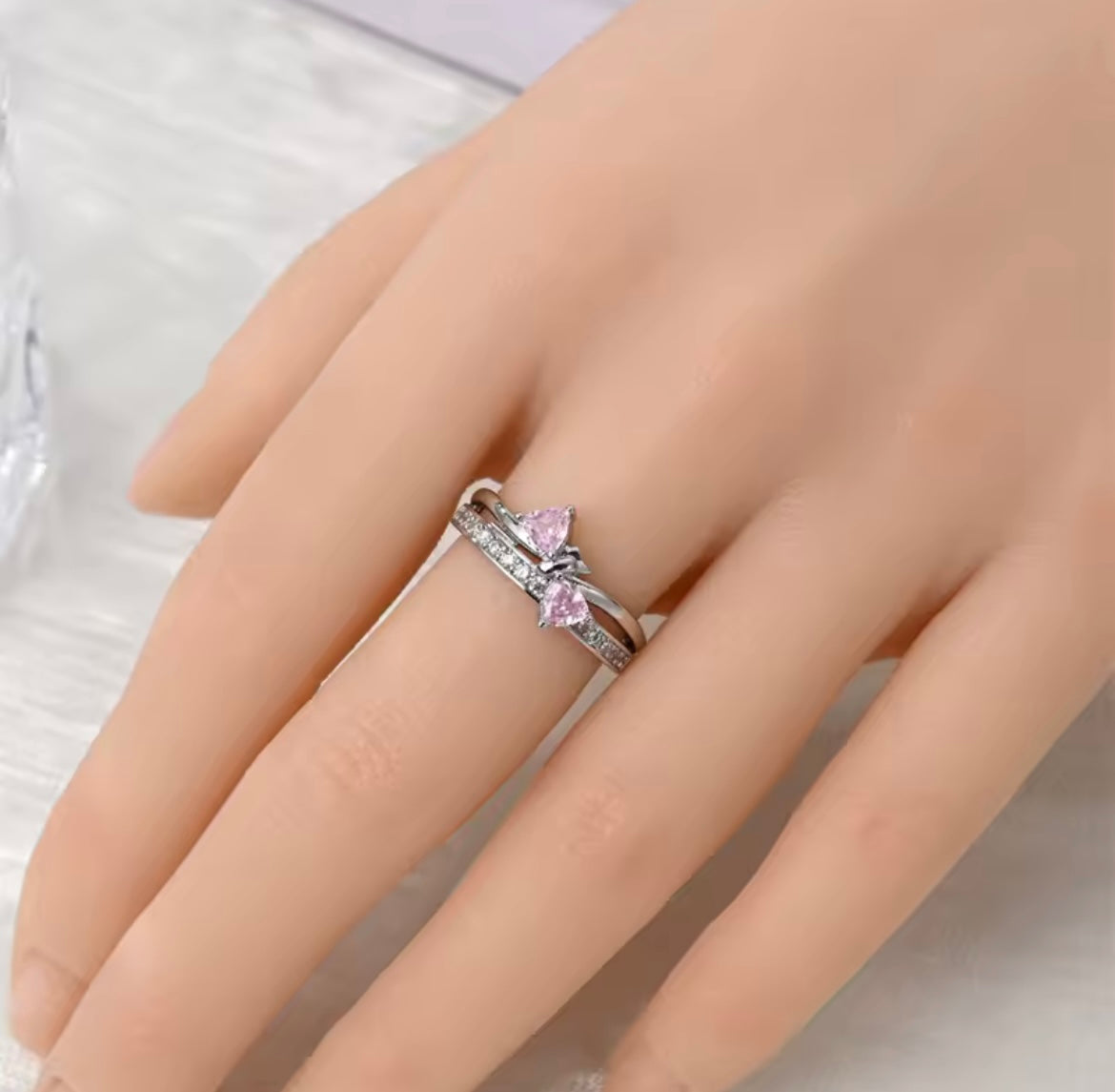 925 Sterling silver pink bow set