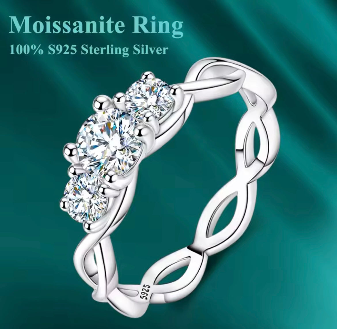 925 Sterling Silver Moissanite twisted ring