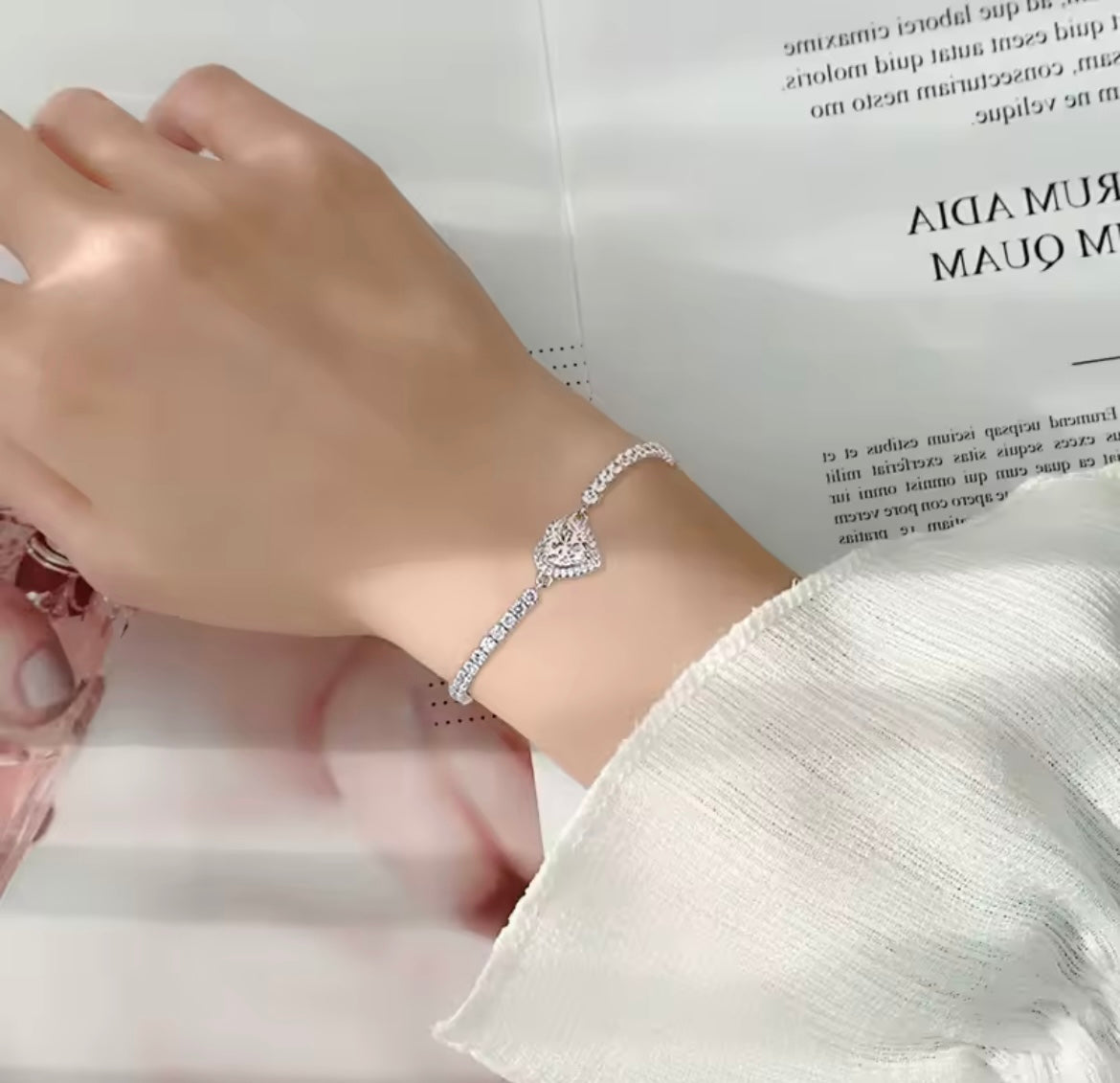 925 Sterling Silver Moissanite Heart Bracelet