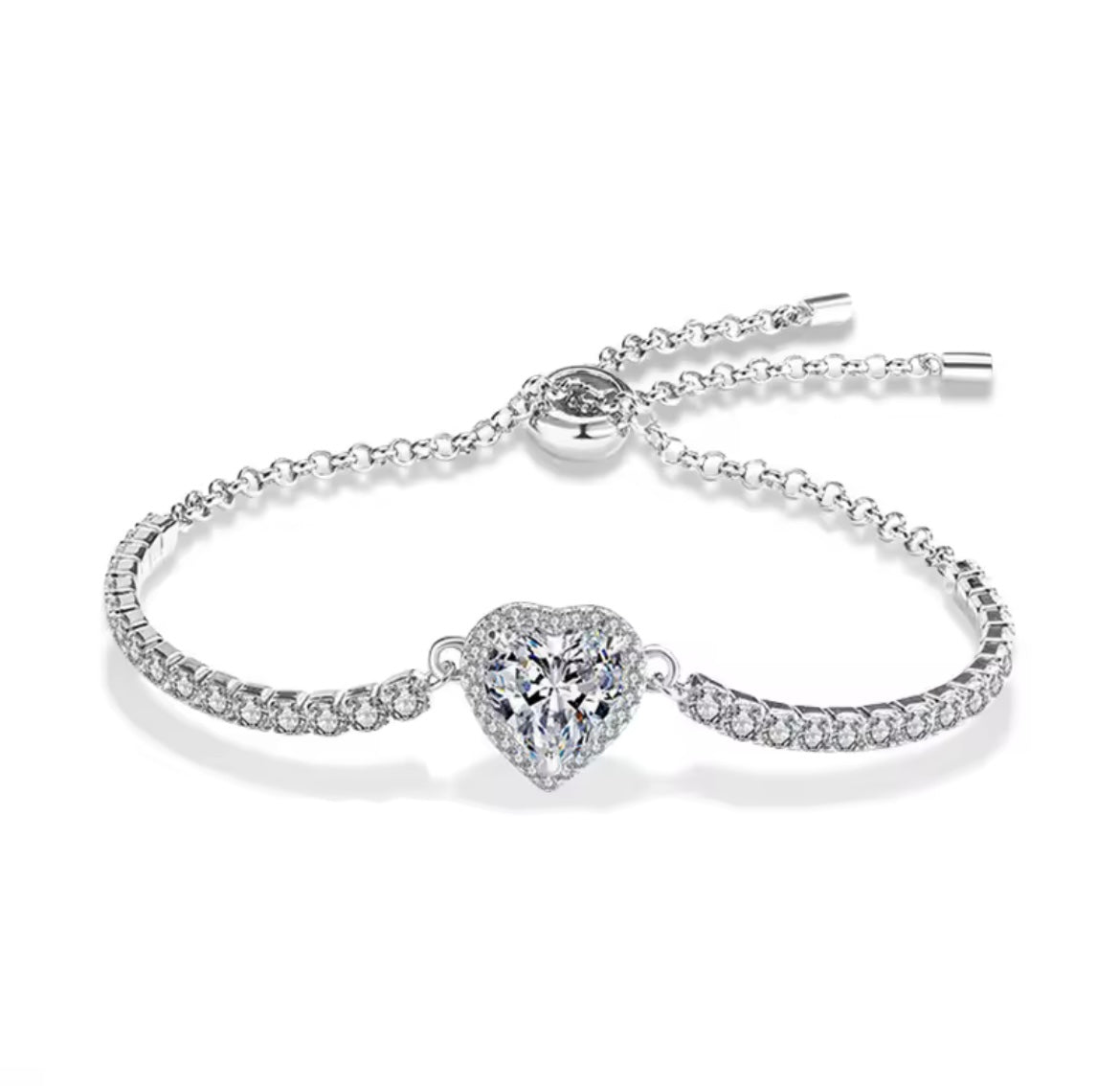 925 Sterling Silver Moissanite Heart Bracelet