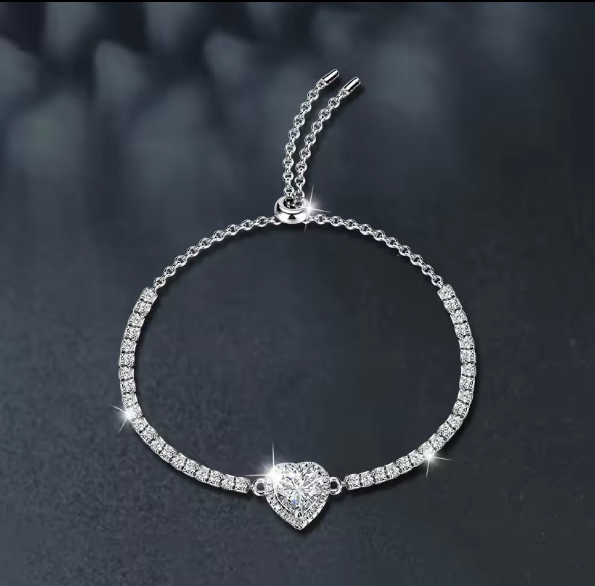 925 Sterling Silver Moissanite Heart Bracelet