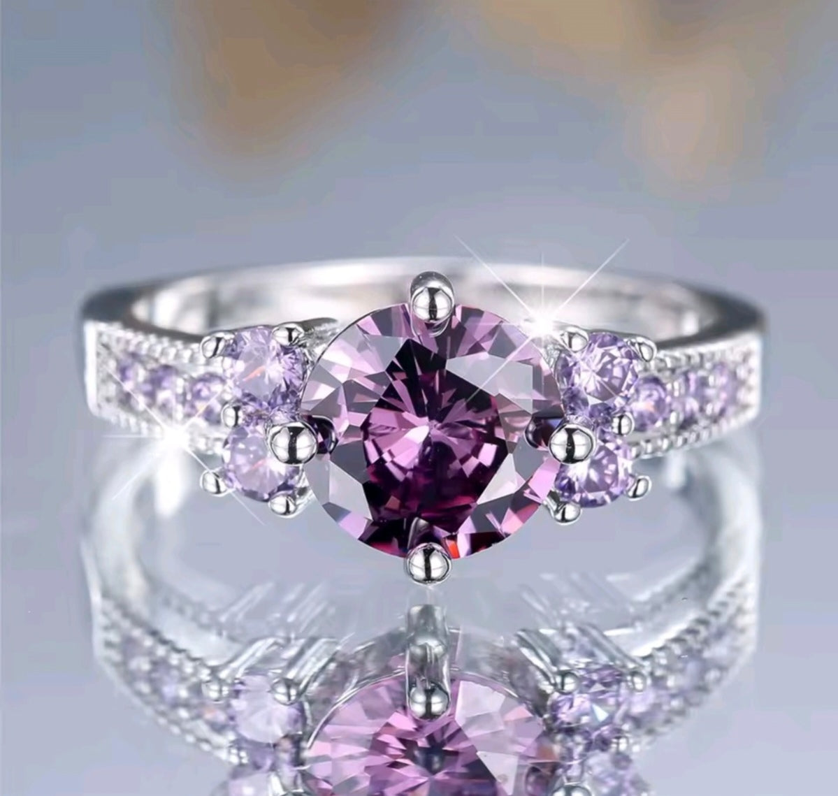 925 sterling silver purple zircon ring