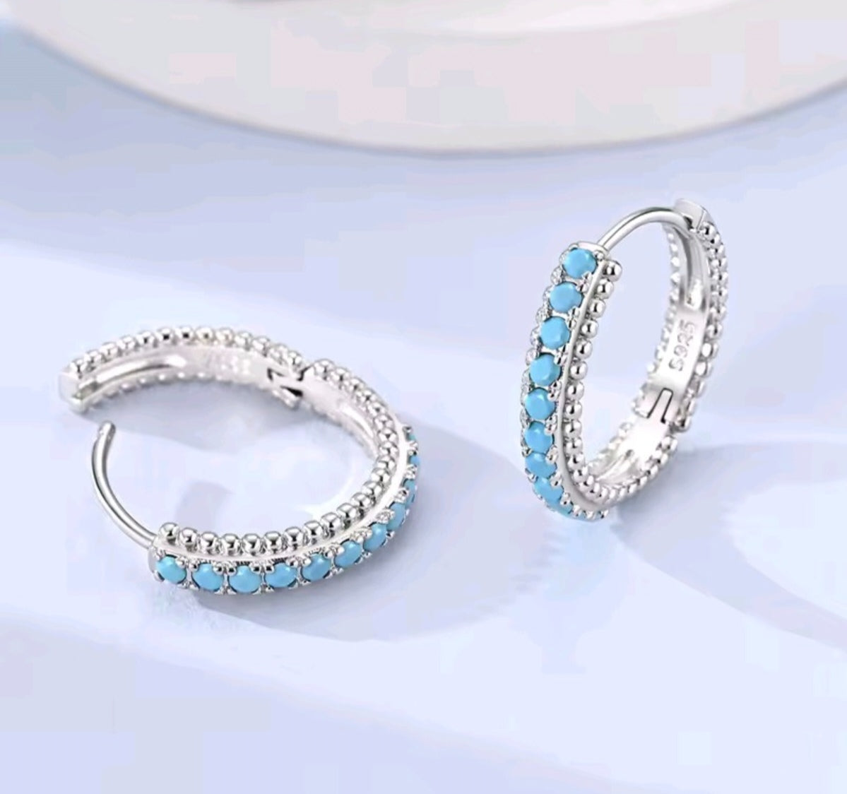925 sterling silver turquoise hoop earrings