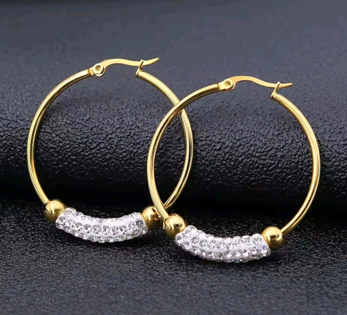 14K Gold Crystal Arc Hoop Earrings