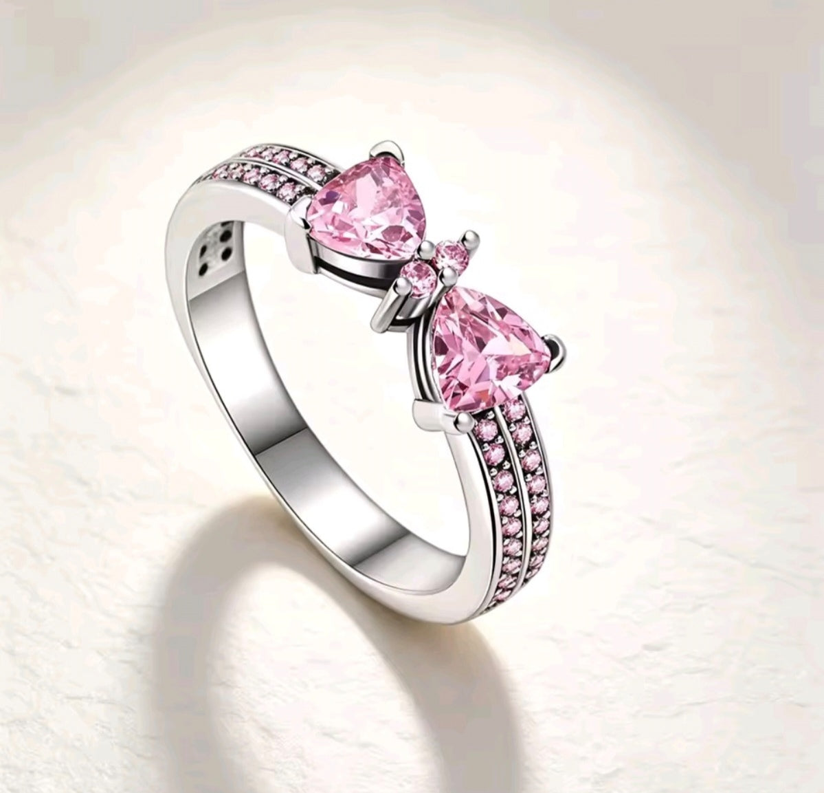 925 sterling silver zircon pink bow ring