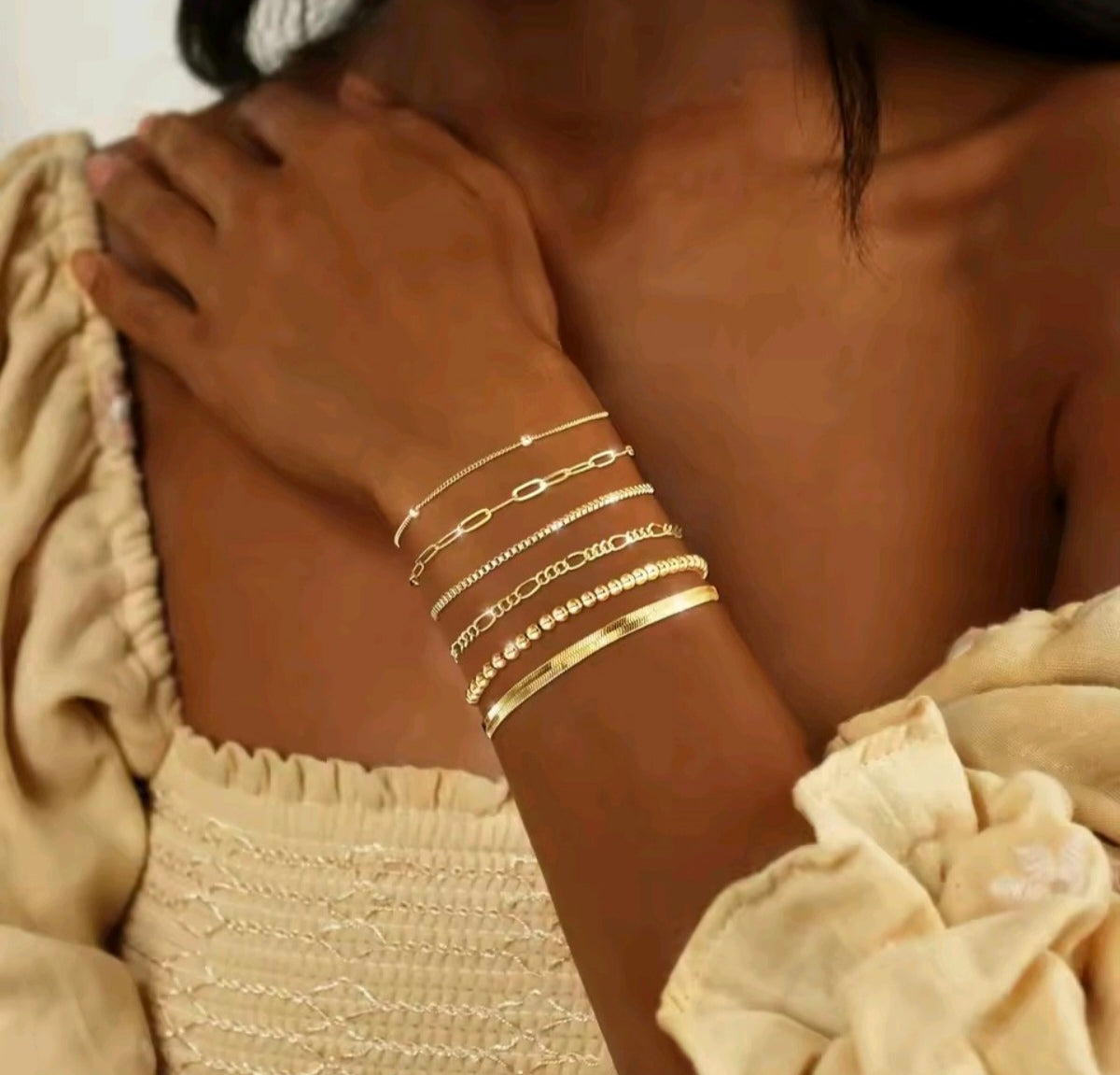 ✨ Set of 6 Stackable 14K Gold Plated Waterproof Bracelets