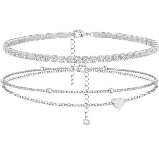 14k gold plated (waterproof) set of 2 anklet