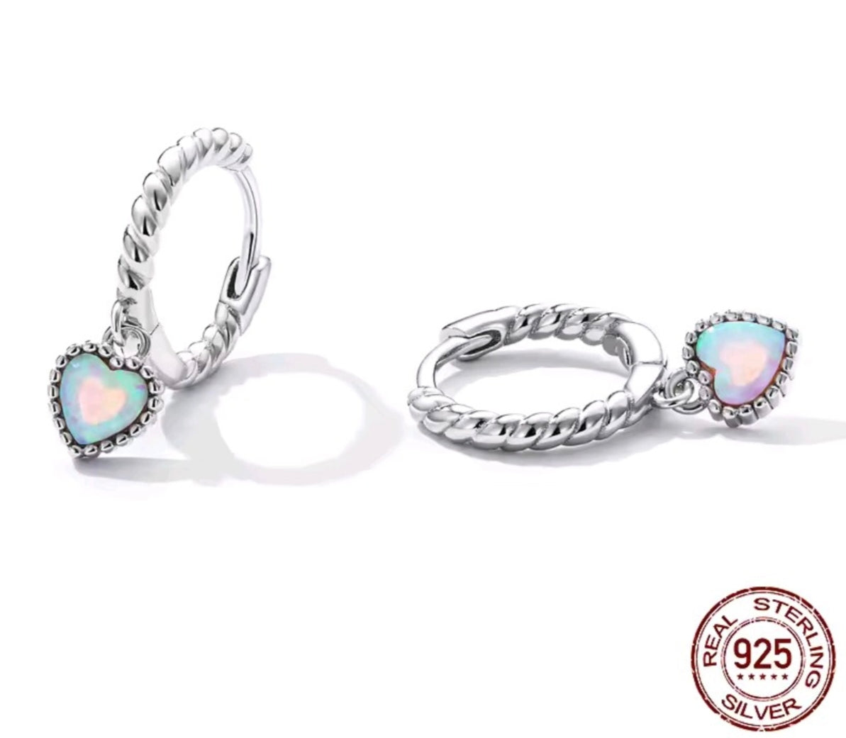 925 Sterling Silver moonstone heart hoop earrings