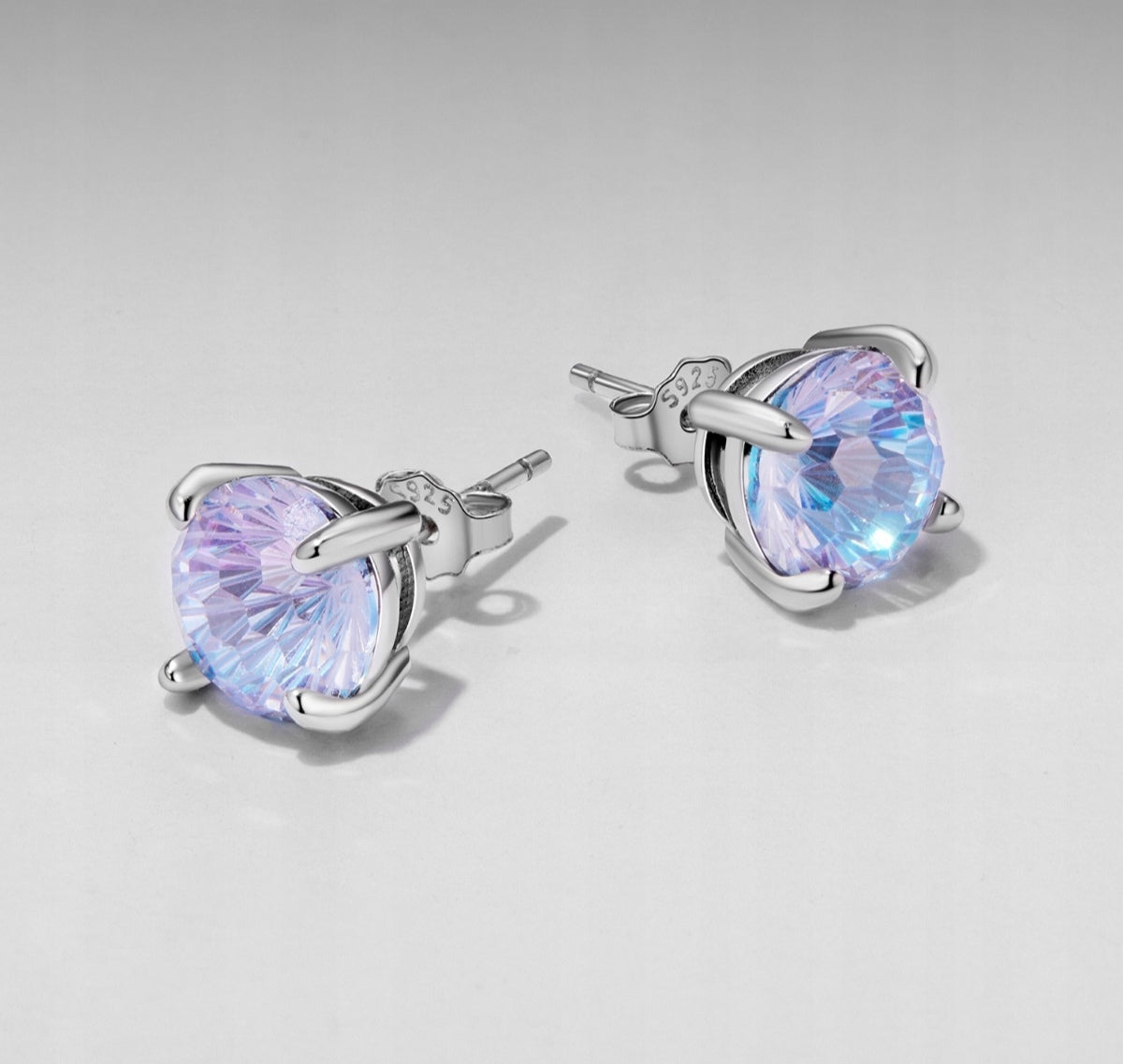 925 Sterling Silver Round Brilliant-Cut Pastel Gemstone Stud Earrings