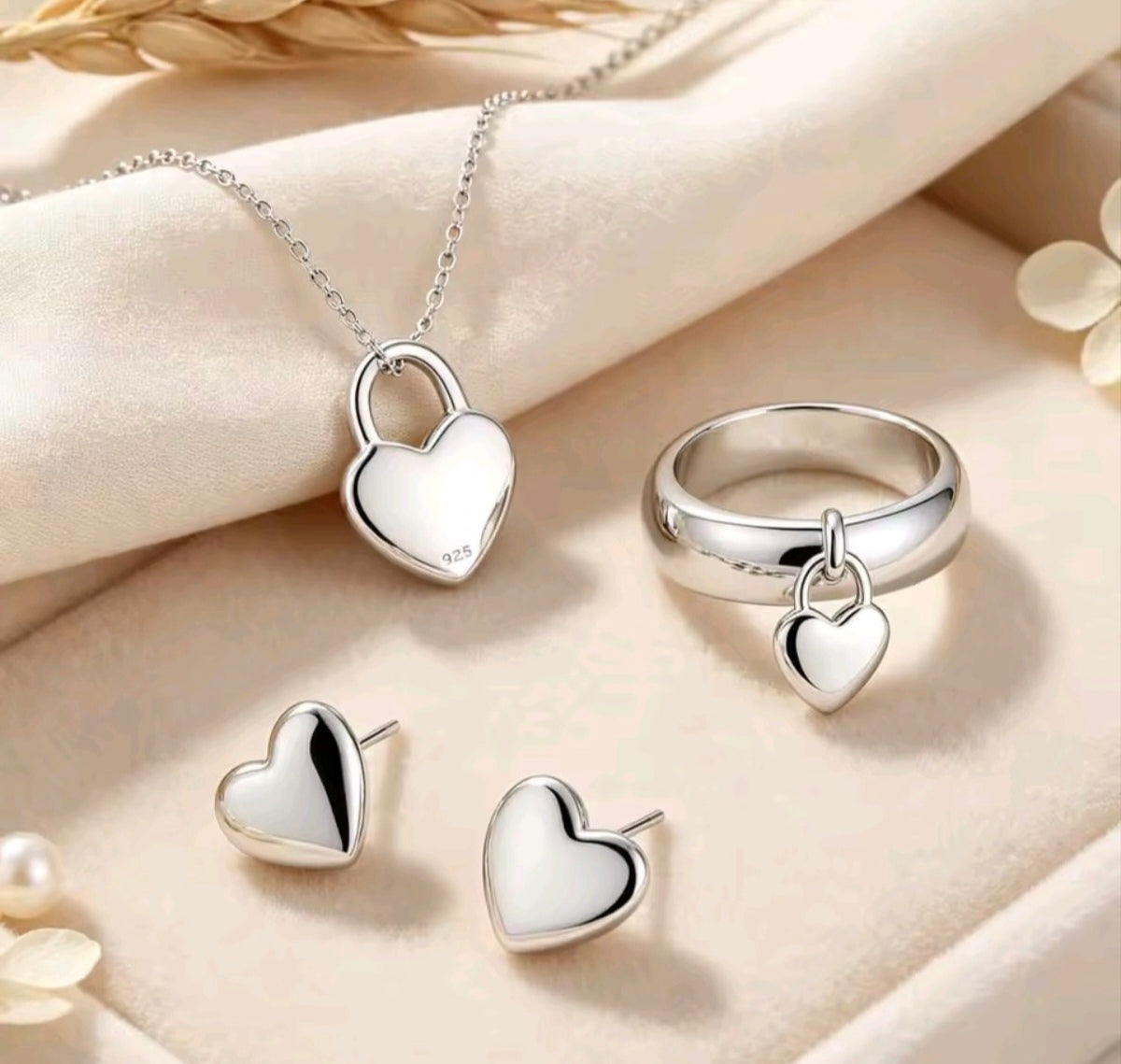 925 Sterling Silver Heart Jewellery Set