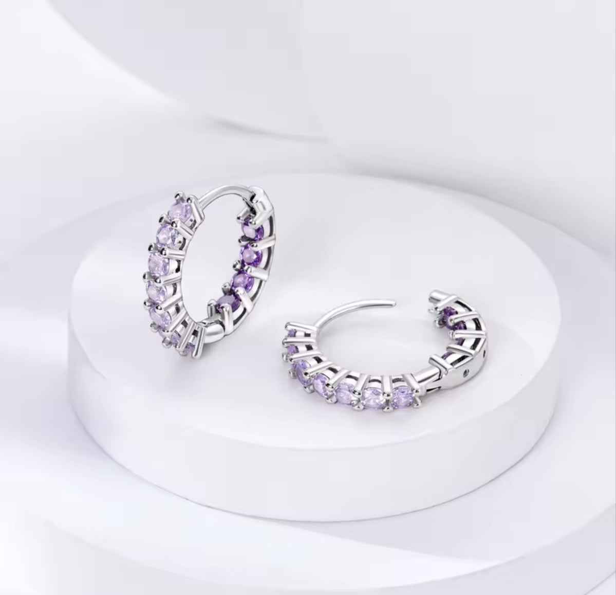 925 Sterling Silver lilac Huggie hoop earrings