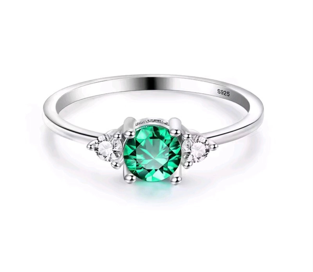 925 Sterling Silver round green Zircon Ring