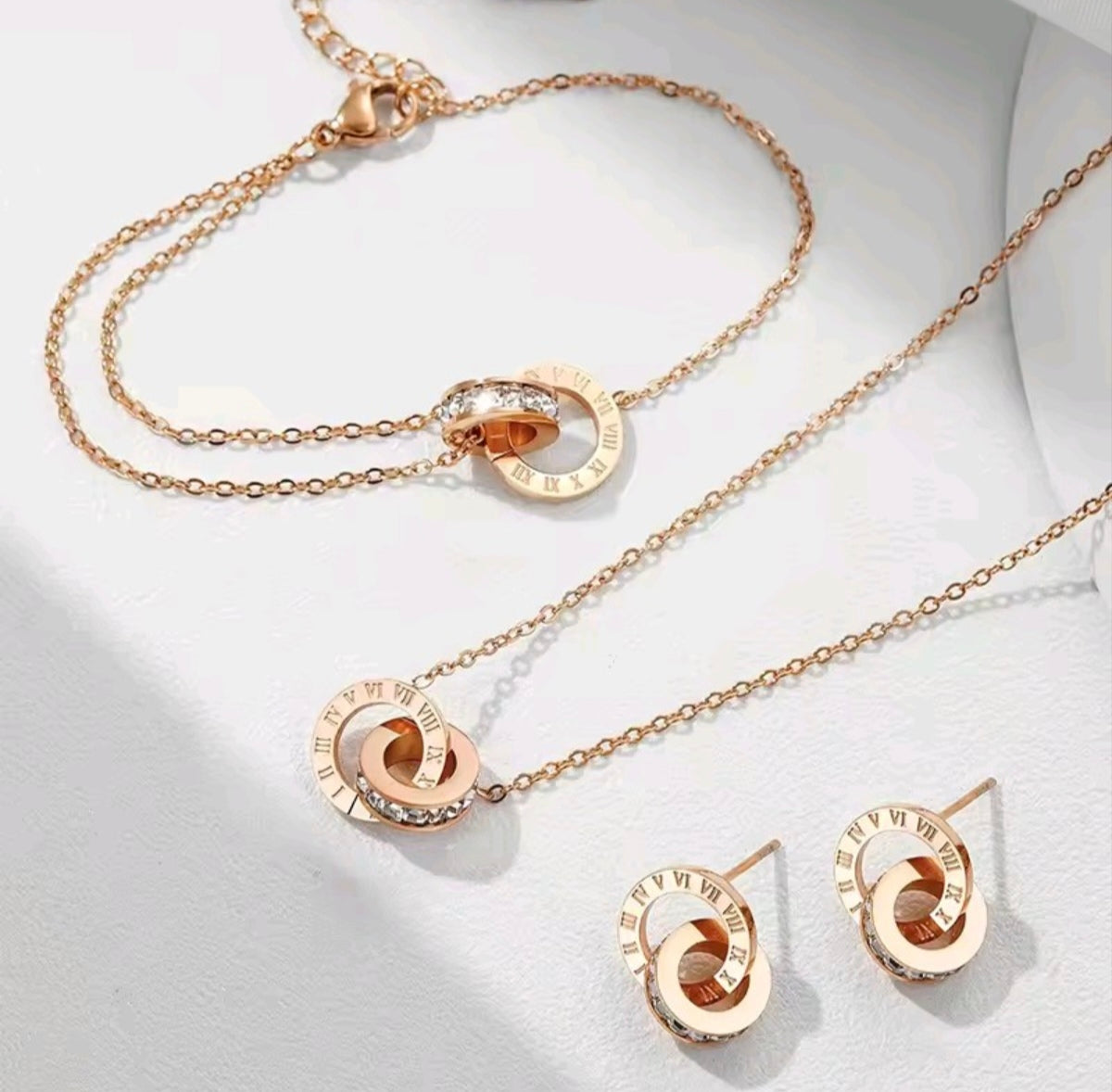 Stainless Steel Roman Numerals Jewellery Set