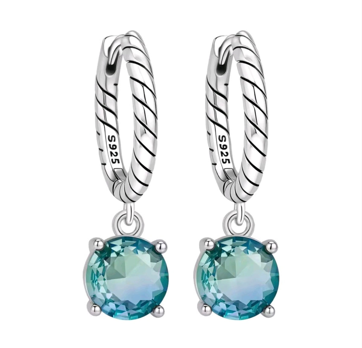 925 Sterling Silver Blue green twisted drop earrings