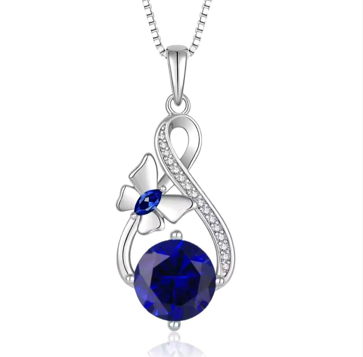 925 Sterling Silver purple or blue Infinity butterfly necklace