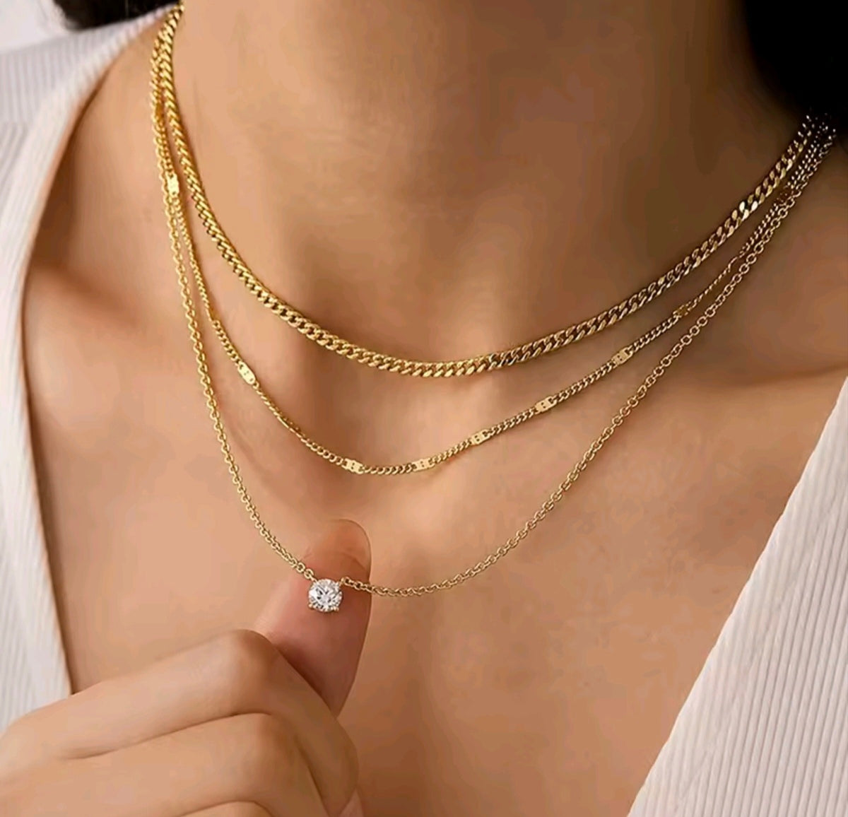 3-Layer Stackable Moissanite Necklace Set