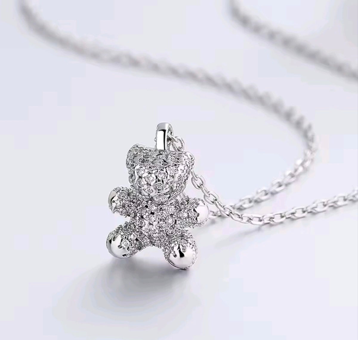 925 sterling silver crystal bear necklace
