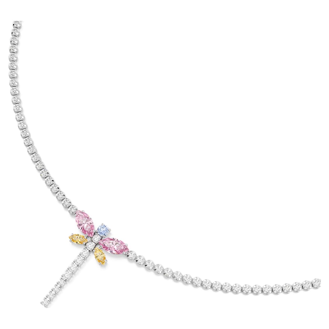 Silver multi colour dragonfly Y shaped chocker necklace