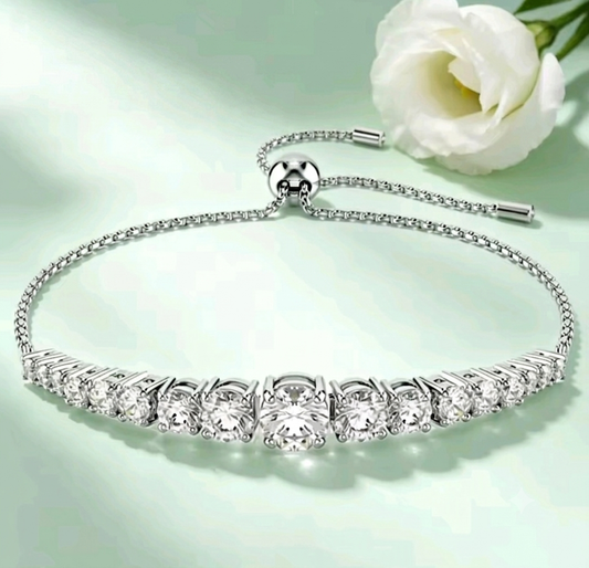 Silver Round Cut Cubic Zirconia Bolo Bracelet