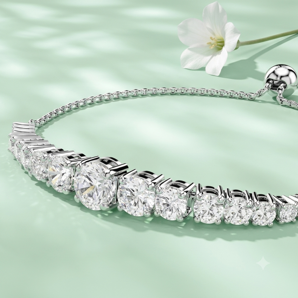 Silver Round Cut Cubic Zirconia Bolo Bracelet
