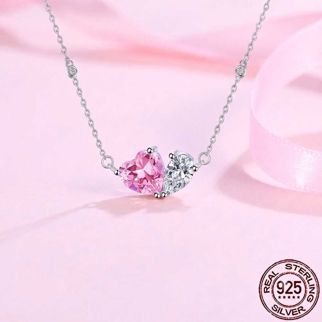 925 Sterling silver heart pear necklace & earring set