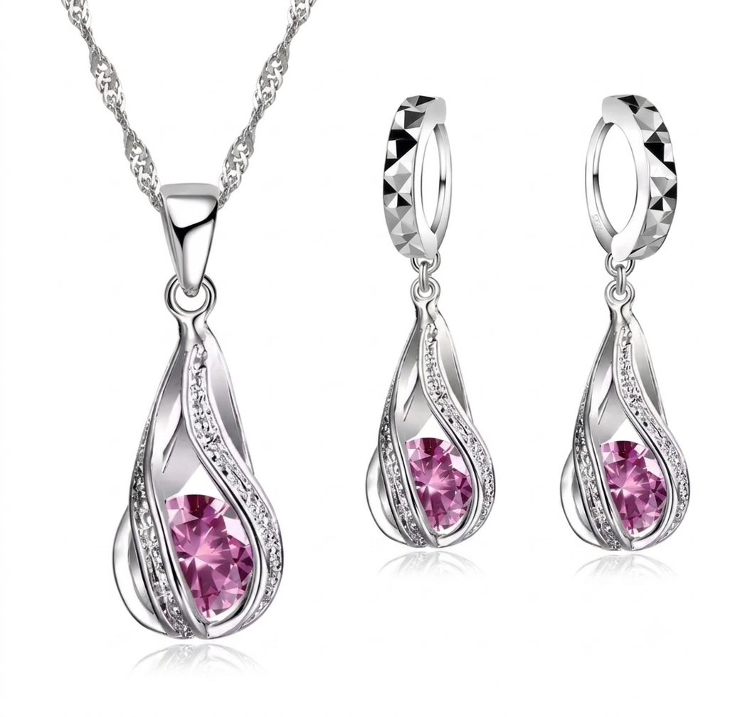 925 sterling silver spiral water drop jewellery set