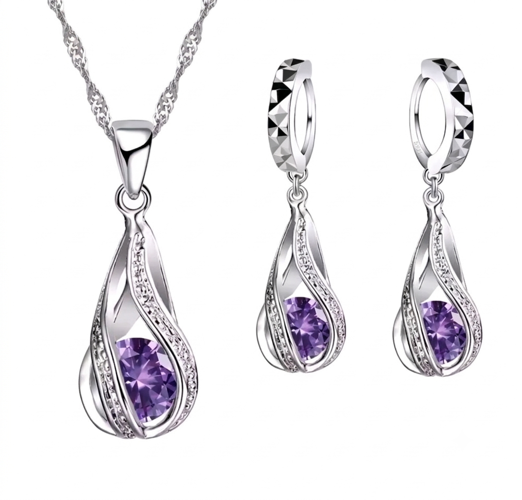 925 sterling silver spiral water drop jewellery set
