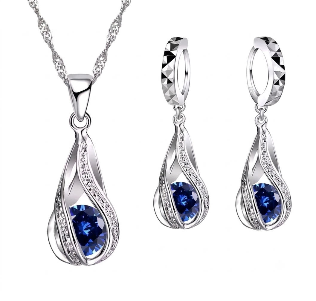 925 sterling silver spiral water drop jewellery set