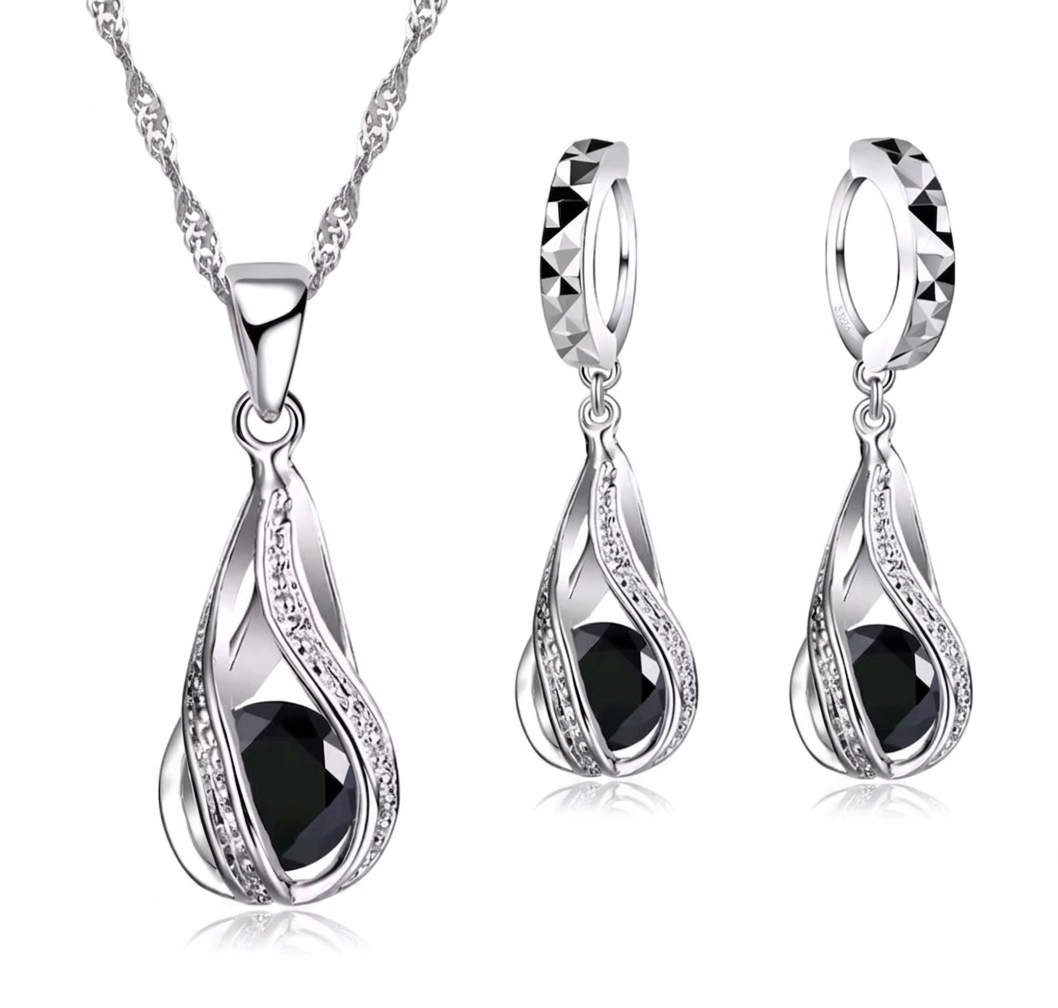 925 sterling silver spiral water drop jewellery set