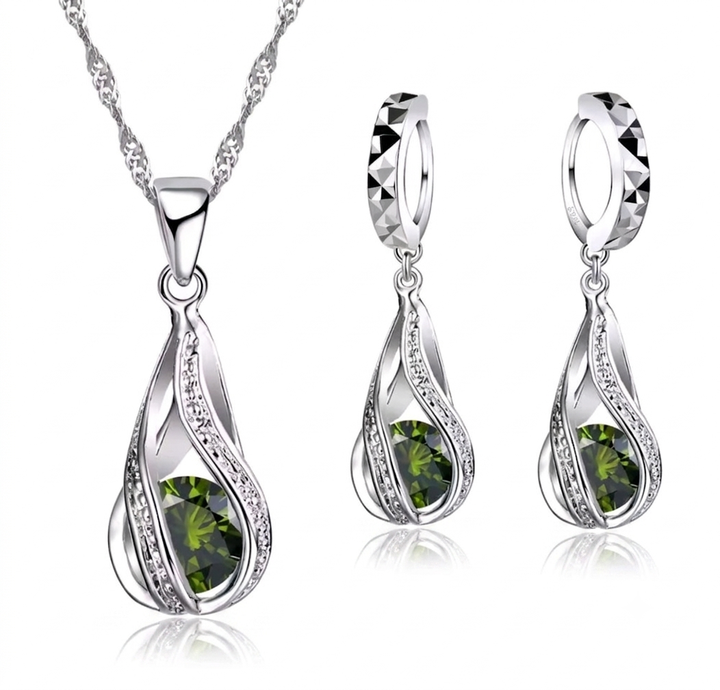925 sterling silver spiral water drop jewellery set
