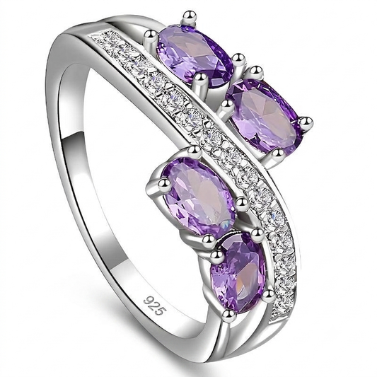 925 Sterling Silver Oval Amethyst Crossover Ring