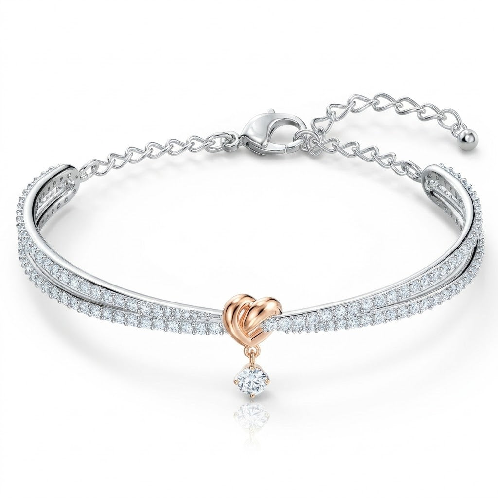 Silver and Rose Gold Mixed Metal Curved Heart Bracelet