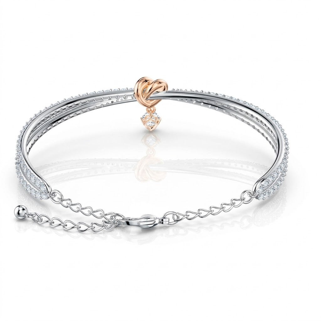 Silver and Rose Gold Mixed Metal Curved Heart Bracelet