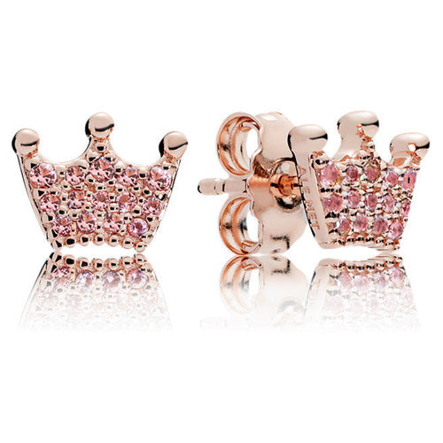 14K Rose Gold Pink Crystal Crown Ring & Earrings Set
