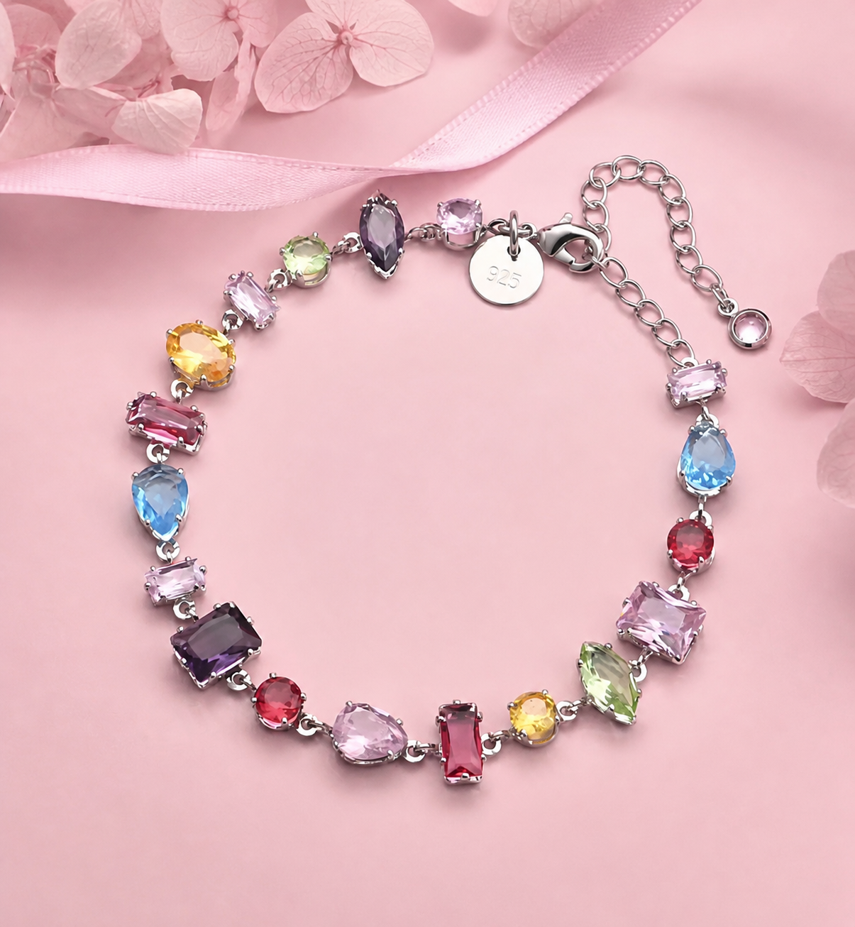 925 sterling silver Coloured zircon bracelet