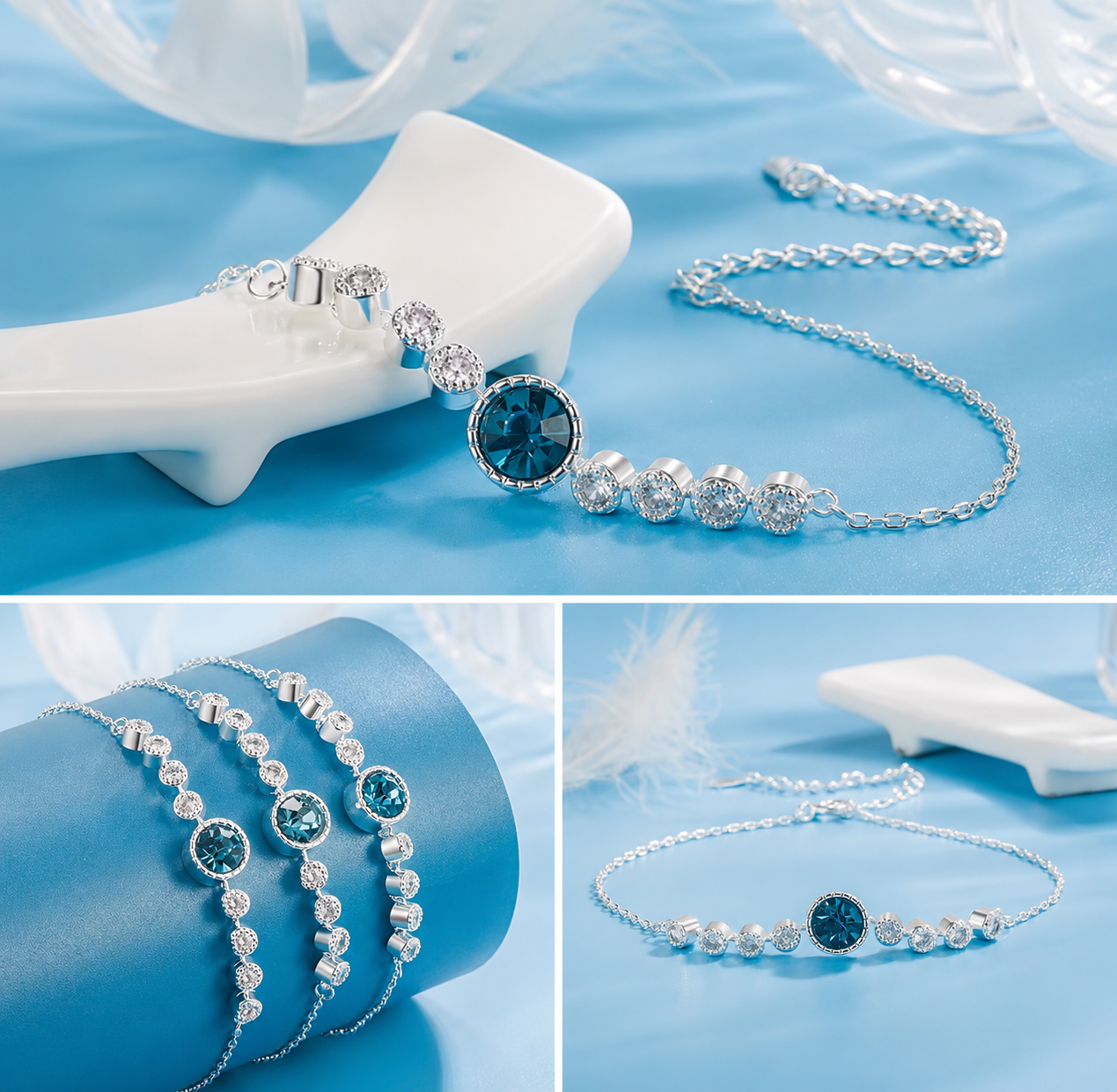 925 Sterling silver blue crystal bracelet