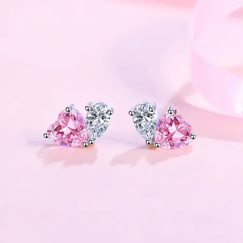 925 Sterling silver heart pear necklace & earring set